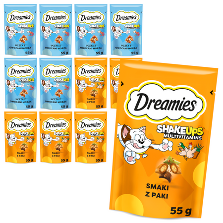 Dreamies Shake Ups Multivitamins 12x55g Przysmak Dla Kota Mix Smaków Kurczak Owoce Morza