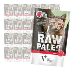 Vet Expert Raw Paleo Sterilised Beef 24x100g Saszetka Karma Mokra z Wołowiną Dla Kotów Sterylizowanych
