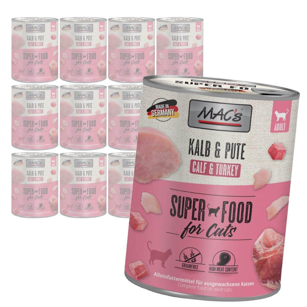 MAC's 12x800g Bezzbożowa Mokra Karma Dla Kota Cielęcina Indyk