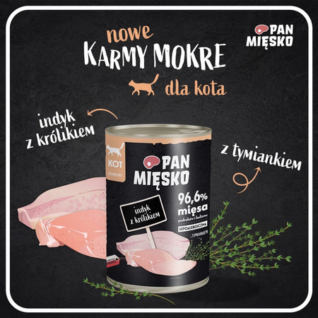 Pan Mięsko Indyk z Królikiem 400g Mokra Karma Dla Dorosłych Kotów