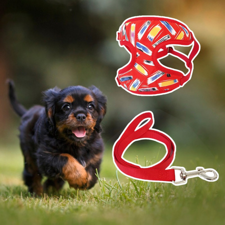 Lekkie Oddychające Szelki Bezuciskowe Dla Małego Psa + Czerwona Smycz