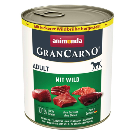 Animonda GranCarno Adult 12x800g Mokra Karma Dla Psa Mix Smaków Królik Łosoś Jeleń Dziczyzna Wołowina Kaczka