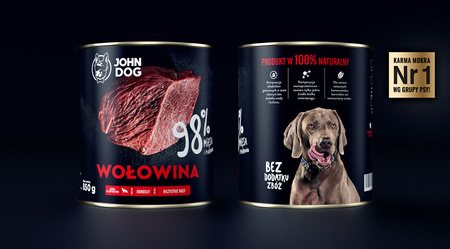 John Dog Premium ADULT WOŁOWINA 850g - mokra karma dla psa, 98% mięsa