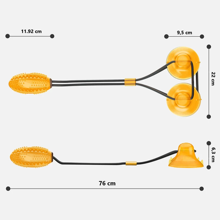 Zabawka na przysmaki dla psa gryzak z dozownikiem karmy, z dwiema przyssawkamii pomarańczowa