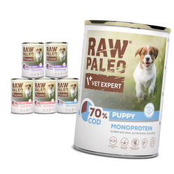 Raw Paleo Puppy Monoprotein Mix Smaków 6x400g Bezzbożowa Mokra Karma Dla Szczeniąt Dorsz Kaczka Wieprzowina