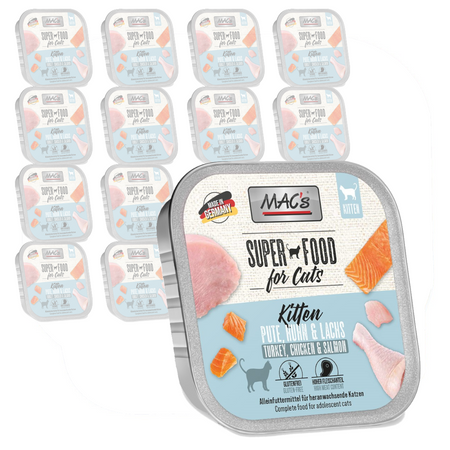 MAC's Kitten Tacka 16x100g Bezzbożowa Mokra Karma Dla Kociąt z Indykiem Kurczakiem i Łososiem