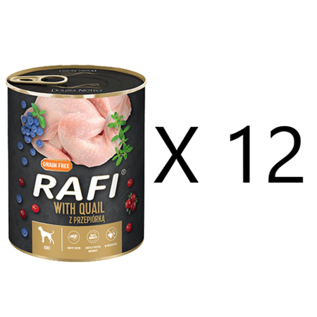 Rafi Mokra Karma dla Psów z Przepiórką, Żurawiną i Borówką Puszka Zestaw 12 x 400 g