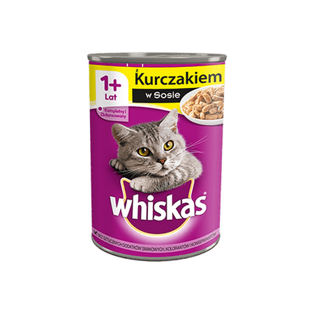 WHISKAS 1+ z Kurczakiem w Sosie 2x 400g Puszka - Mokra karma dla kota, 1+1 50%
