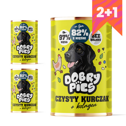 Dobry Pies 3x400g Monoproteinowa Wieprzowina i Kurczak z Kolagenem 2+1 GRATIS