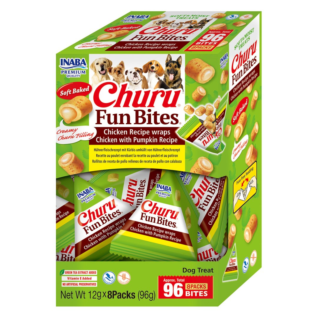 Inaba Dog Churu Fun Bites Chicken with Pumpkin Recipe Przysmak Dla Psa Poduszki Z Kremowym Nadzieniem Kurczak Dynia