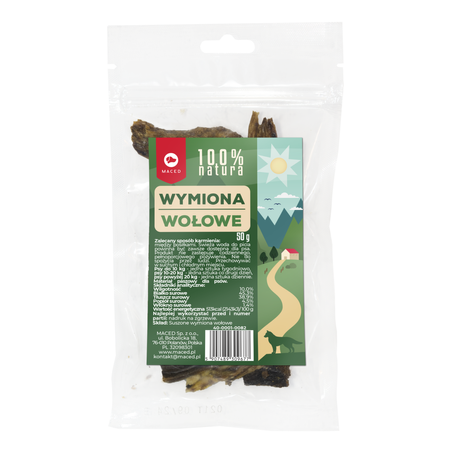 Maced 100% Natura Wymiona Wołowe Suszony Przysmak Dla Psa 50g