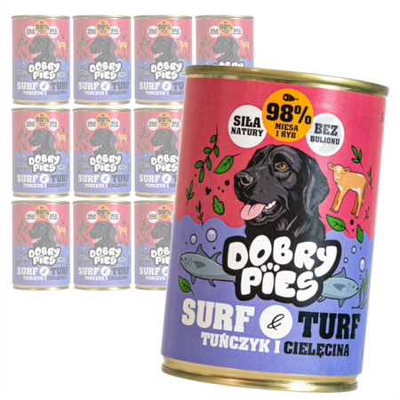 Dobry Pies Surf & Turf 12x400g Mokra Karma Dla Dorosłych Psów Z Tuńczykiem I Cielęciną