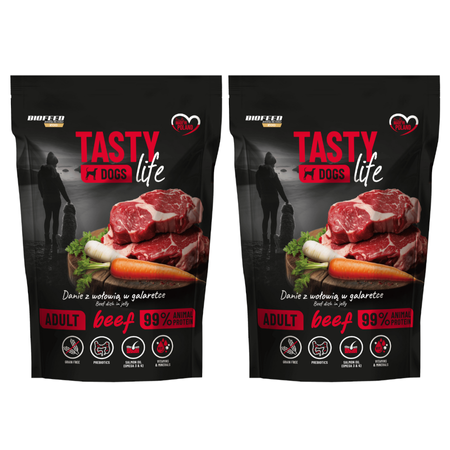 Biofeed Tasty Dogs Life z Wołowiną w Galaretce 2x500g Bezzbożowa Mokra Karma Dla Psa