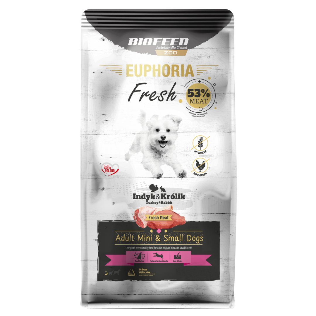 Biofeed Euphoria Fresh Turkey & Rabbit Sucha Karma Dla Dorosłych Psów Miniaturowych I Małych Ras Ze Świeżym Indykiem