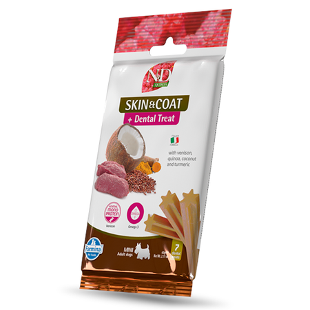 Farmina N&D Skin & Coat Dental Treat Mini 60g Przysmak Dentystyczny z Jeleniem Dla Psa z Wrażliwą Skórą i Alergiami