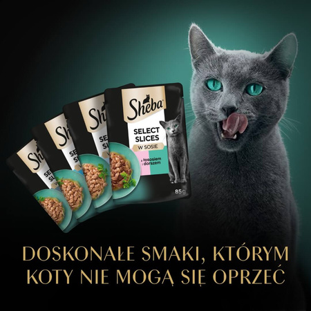 Sheba Selection Rybne Smaki 12x85g Mokra Karma Pełnoporcjowa Dla Kota W Sosie