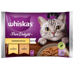 WHISKAS Adult Saszetka 4 x 85g Drobiowe Frykasy Mokra Karma Dla Dorosłego Kota w Galaretce Kawałki z Kurczakiem i z Indykiem