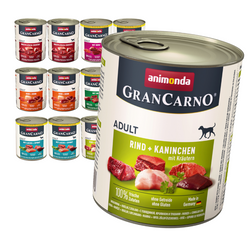 Animonda GranCarno Adult 12x800g Mokra Karma Dla Psa Mix Smaków Wołowina Wieprzowina Kurczak Królik Dziczyzna Łosoś