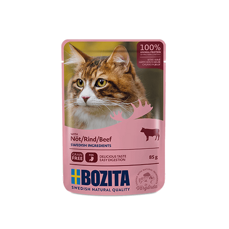 Bozita Adult Wołowina 85g Galaretka - mokra karma dla kotów w saszetkach