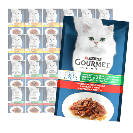 Purina Gourmet Perle z Wołowiną i Kurczakiem 24x85g Mini Fileciki w Sosie z Warzywami Mokra Karma Dla Kota