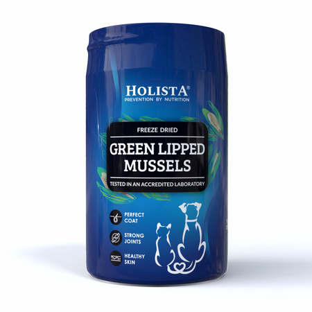 Holista Green Lipped Mussels Małż Nowozelandzki 100g Naturalne Wsparcie Stawów Chrząstki Skóry i Sierści Psów i Kotów