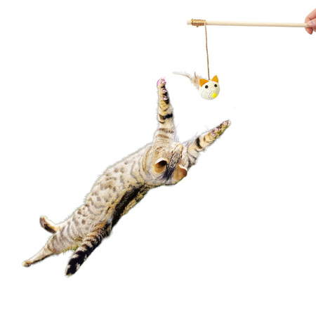 Zabawka Interaktywna Wędka Dla Kota Mysz Małą Biała 40cm