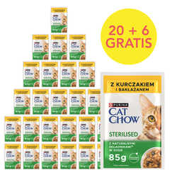 Purina Cat Chow Sterilised 26x85g (20+6 GRATIS) Mokra Karma Dla Kota z Kurczakiem i Bakłażanem w Sosie