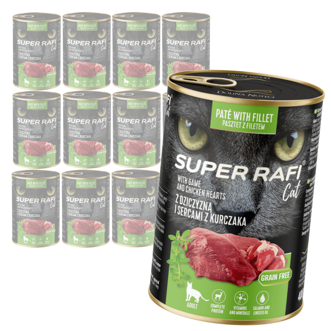 Super Rafi Cat Bezzbożowa Mokra Karma Dla Kotów Z Dziczyzną I Sercami Z Kurczaka