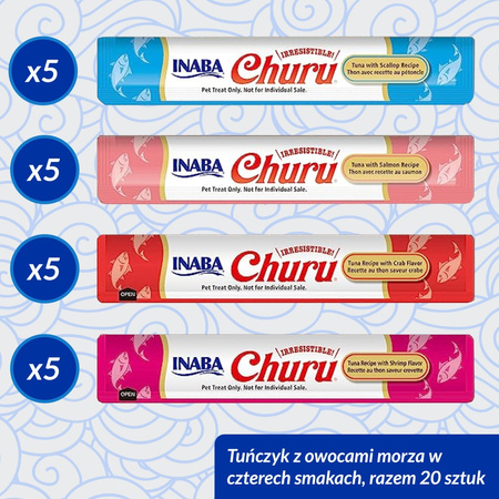 Inaba Cat Churu 20x14g (280g) Kremowy Przysmak Dla Kota Pasta Z Tuńczykiem I Owocami Morza