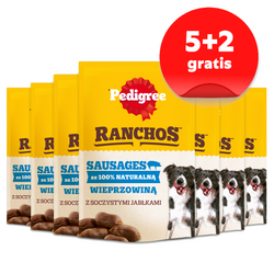 Pedigree Ranchos Sausages 5+2 GRATIS Naturalny Przysmak Dla Psa z Wieprzowiną i Soczystymi Jabłkami 7x60g