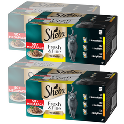 Sheba Fresh&Fine Megapack Saszetki 200x50g Mokra Karma Dla Kotów W Sosie Kurczak Drób Indyk