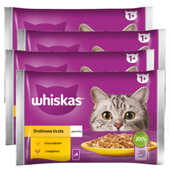 Whiskas Adult 4x340g Drobiowa Uczta Mokra Karma Dla Dorosłego Kota W Galaretce Kawałki Z Kurczakiem I Indykiem