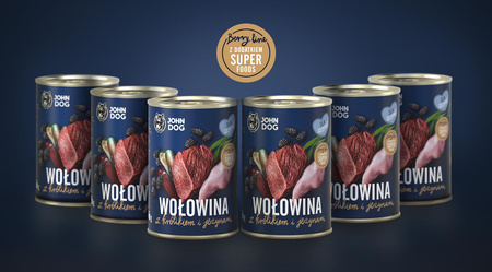 John Dog Junior WOŁOWINA i KRÓLIK z JEŻYNAMI 6x 400g Puszka - mokra karma dla szczeniąt