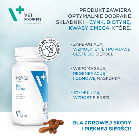 Suplementy dla psa i kota VetExpert Skin & Coat SKÓRA I SIERŚĆ 30 kapsułek