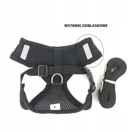 Lekkie Oddychające Szelki + Smycz Dla Psa Psów XL klatka 42-57 cm CZARNE