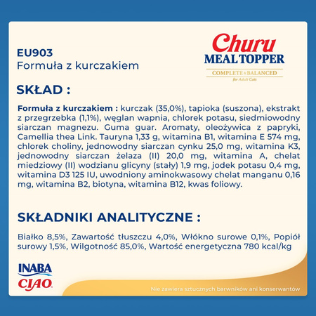 Inaba Cat Meal Topper 5x56g Kremowy Przysmak Dla Kota Pasta z Kurczakiem 4+1 GRATIS