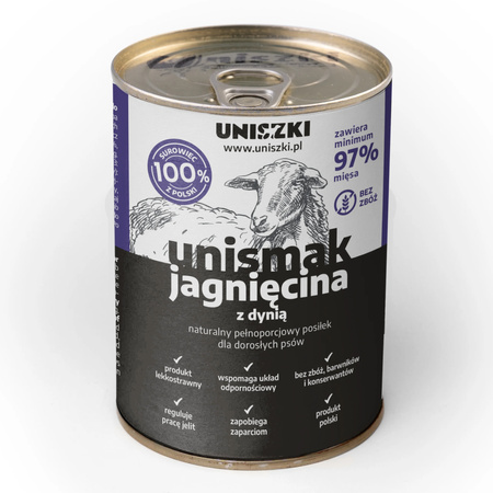 Uniszki Unismak Jagnięcina z Dynią 12x400g Bezzbożowa Mokra Karma dla Psa