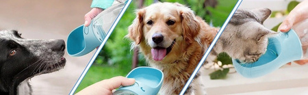 Przenośny dozownik wody dla psa, miska dla picia 350ml kolor BŁĘKITNA