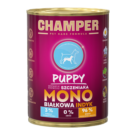 Champer Puppy Monobiałkowa 12x400g Mokra Karma Dla Szczeniąt Z Indykiem Wsparcie Rozwoju