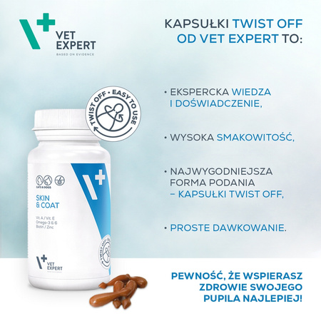 Suplementy dla psa i kota VetExpert Skin & Coat SKÓRA I SIERŚĆ 30 kapsułek