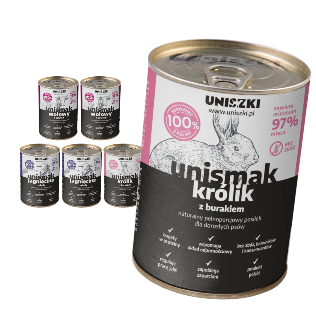 Uniszki Unismak Mokra Karma dla Psa Mix Smaków Jagnięcina Królik Wołowina