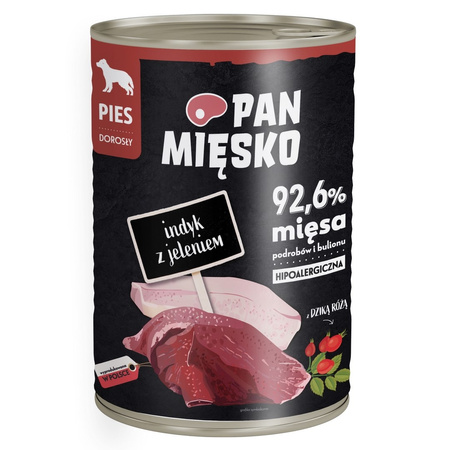 Pan Mięsko Indyk z Jeleniem 24x400g Mokra Karma Dla Psów Dorosłych