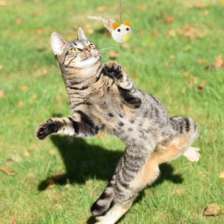 Zabawka Interaktywna Wędka Dla Kota Mysz Małą Biała 40cm