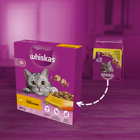 Whiskas Senior 800g Sucha Karma Pełnoporcjowa Dla Starszych Kotów Z Kurczakiem