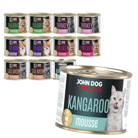 John Dog For Cats 12x200g Mokra Karma Mus Dla Dorosłych Kotów Mix 6 Smaków