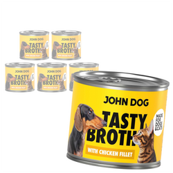 John Dog Tasty Broth 6x140g Mokra Uzupełniająca Karma Dla Dorosłych Psów I Kotów Z Kurczakiem