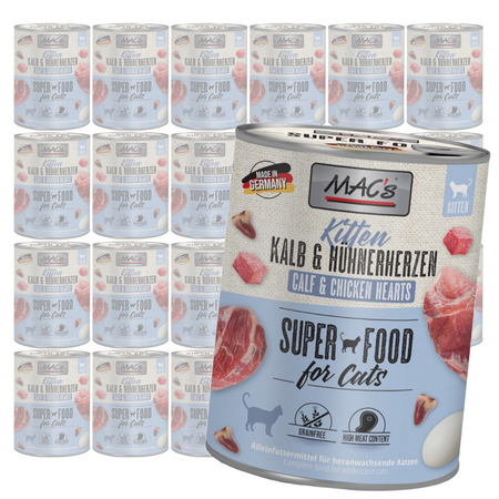 MAC's Kitten 24x800g Bezzbożowa Mokra Karma Dla Kociąt Cielęcina Serca Drobiowe