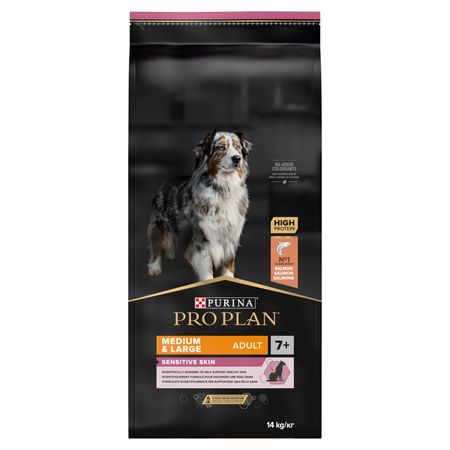 Purina Pro Plan Adult 7+ Medium Large Sensitive Skin 14kg Sucha Karma Dla Dorosłych Psów z Łososiem