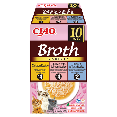 Inaba Cat Ciao Broth 10x40g Uzupełniająca Karma Dla Kota Bulion z Kurczakiem Łososiem i Tuńczykiem