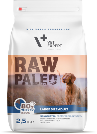 VetExpert RAW PALEO ADULT LARGE SIZE 2,5kg TURKEY - Sucha Karma z indykiem dla psów dużych ras